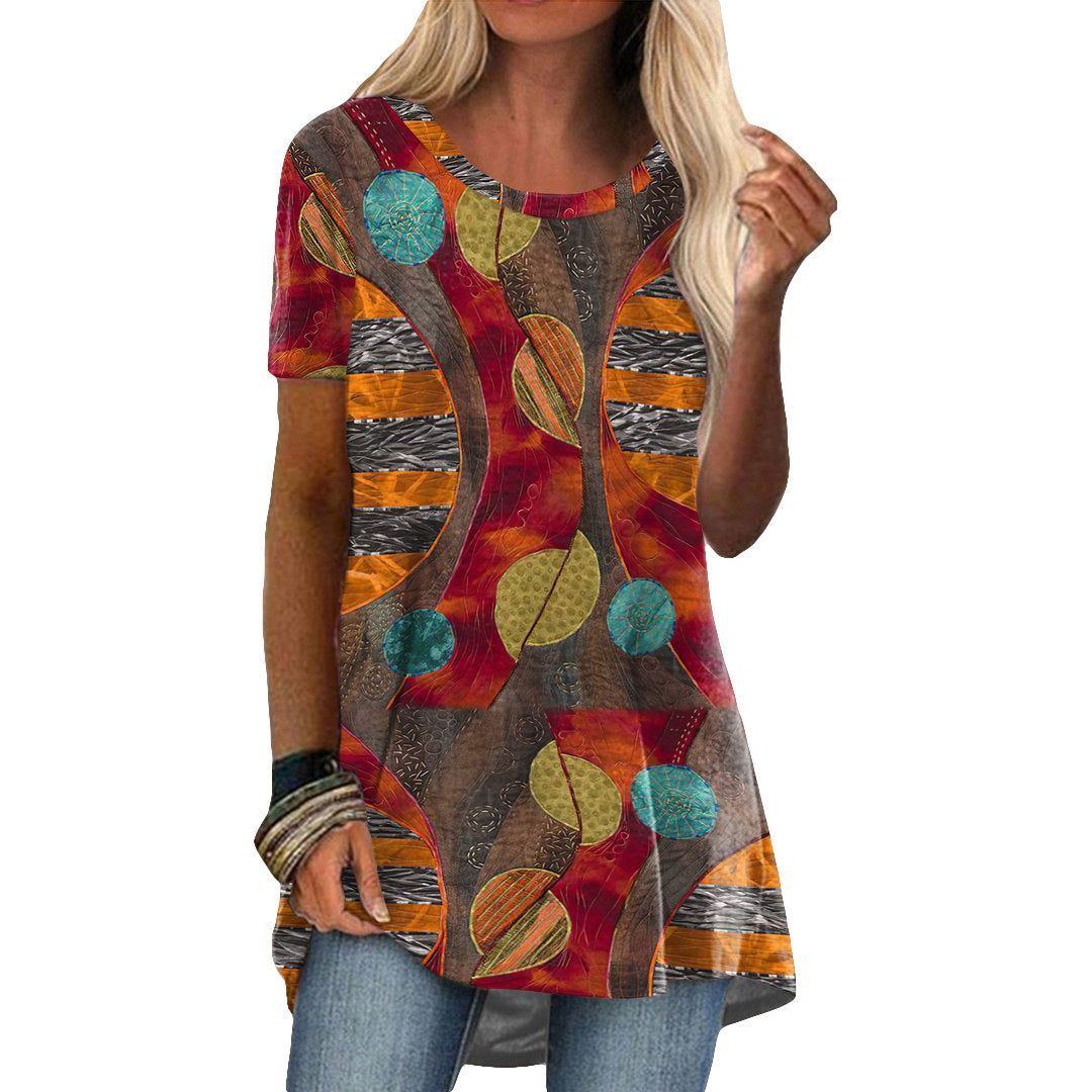 Crew Neck Casual Ethnic Style Vintage Print Short Sleeves T-shirt