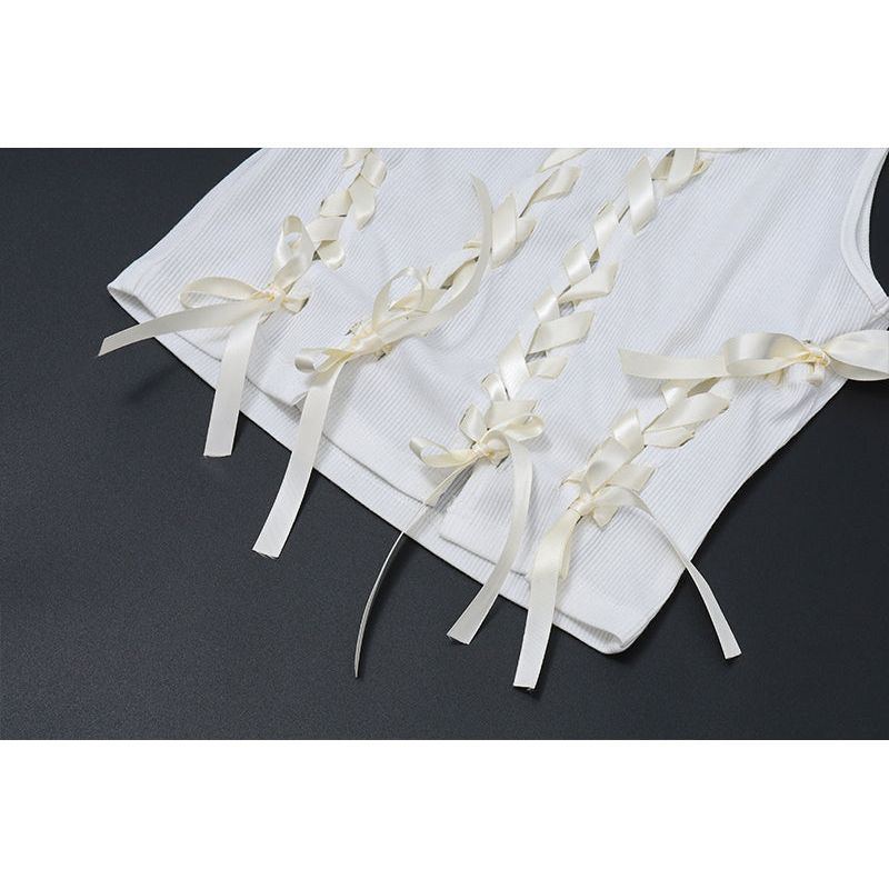 Niche French Short Style Vest Hollowed Out Top