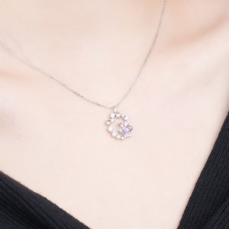 S925 Sterling Silver Cute Rabbit Planet Clavicle Chain Micro-set Zircon - Jointcorp