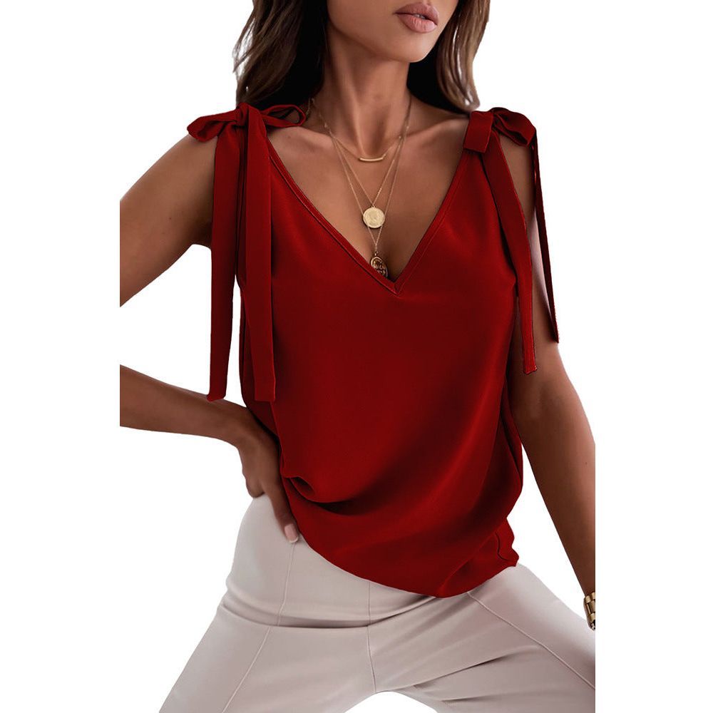 Shoulder Lace-up Bow Suspenders Vest Women's Sweet V-neck Top - Jointcorp