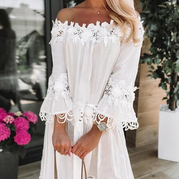 New European And American Tube Top Off Shoulder Lace Dress - Jointcorp