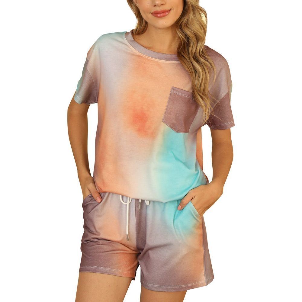 Tie-dye Two-piece Pajamas Plaid Leopard Print Home Service Suit Women - Jointcorp