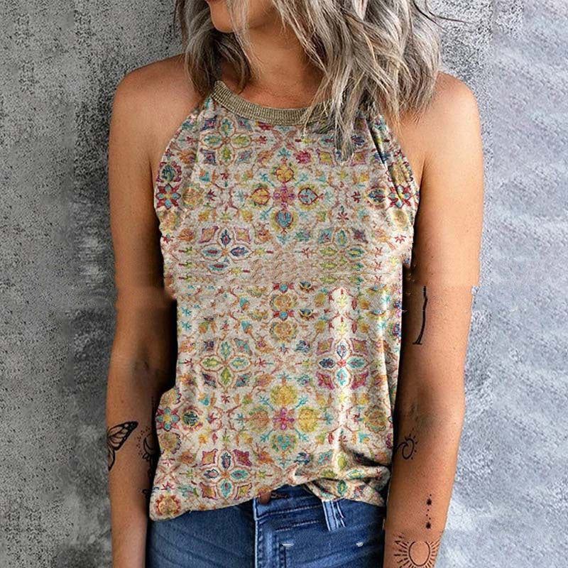 Spaghetti-strap Floral Print Women's Vest T-shirt