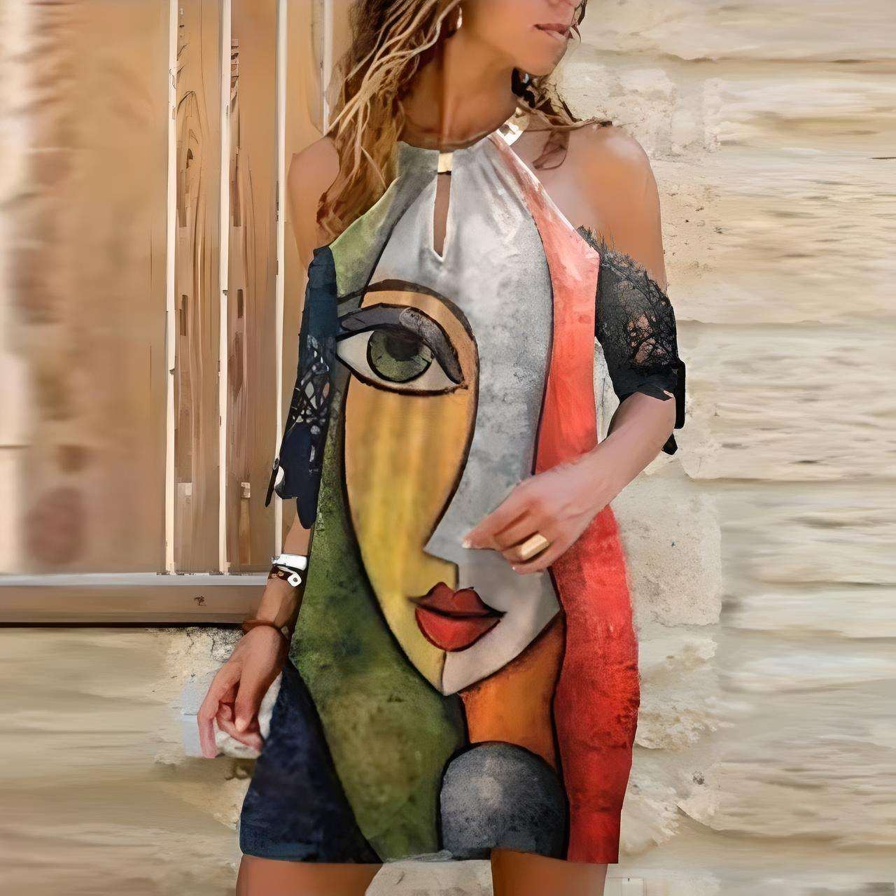 Women's New Positioning Flower Sling Slim Long-Sleeved A-Line Skirt