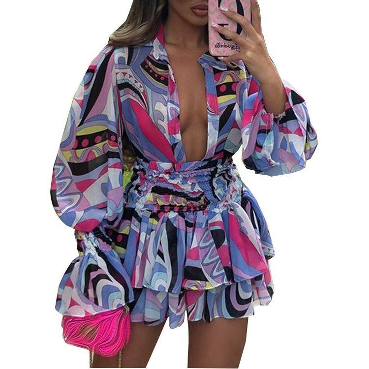 V-neck Printing Temperament Short Dresses For Women - Jointcorp