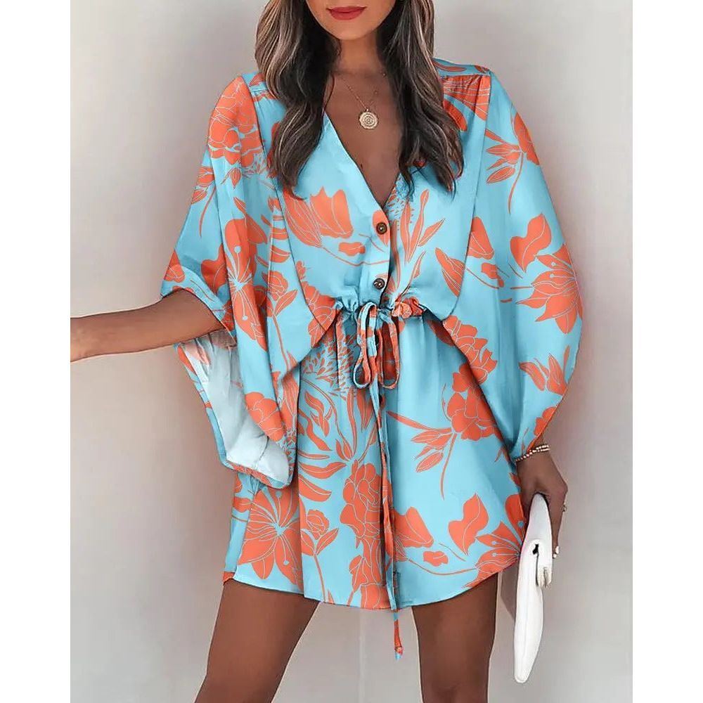 Women's V-Neck Tie Printed Beach Dress - Jointcorp