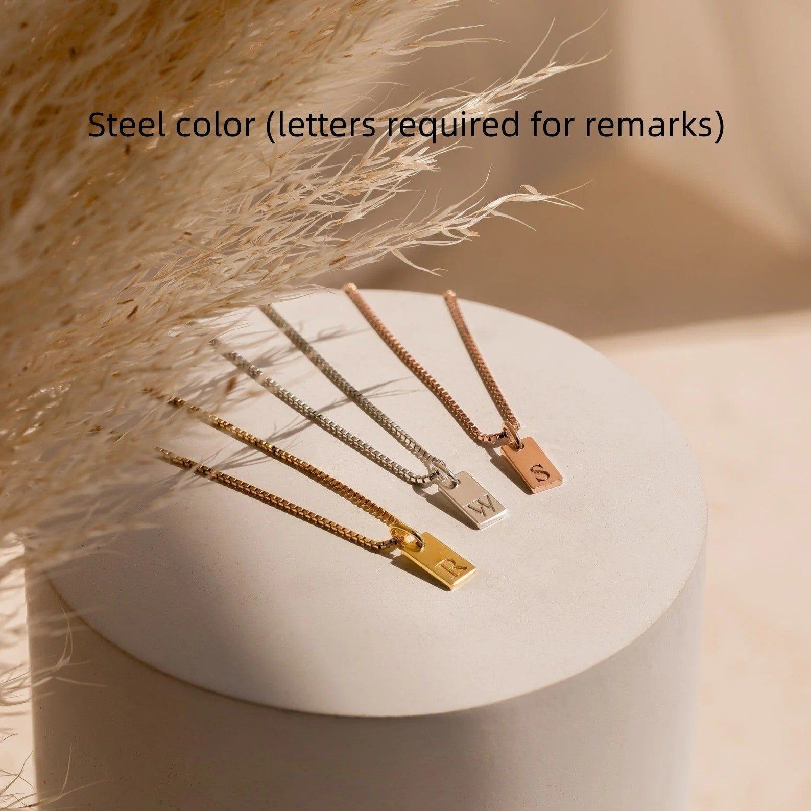 Stainless Steel Simple 26 Letter Hanging Tag Gold Brick Necklace - Jointcorp