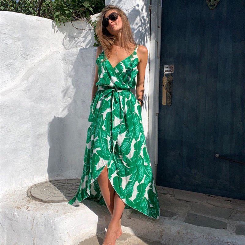 Women's Chiffon Halter Sexy V-Neck Irregular Dress - Jointcorp