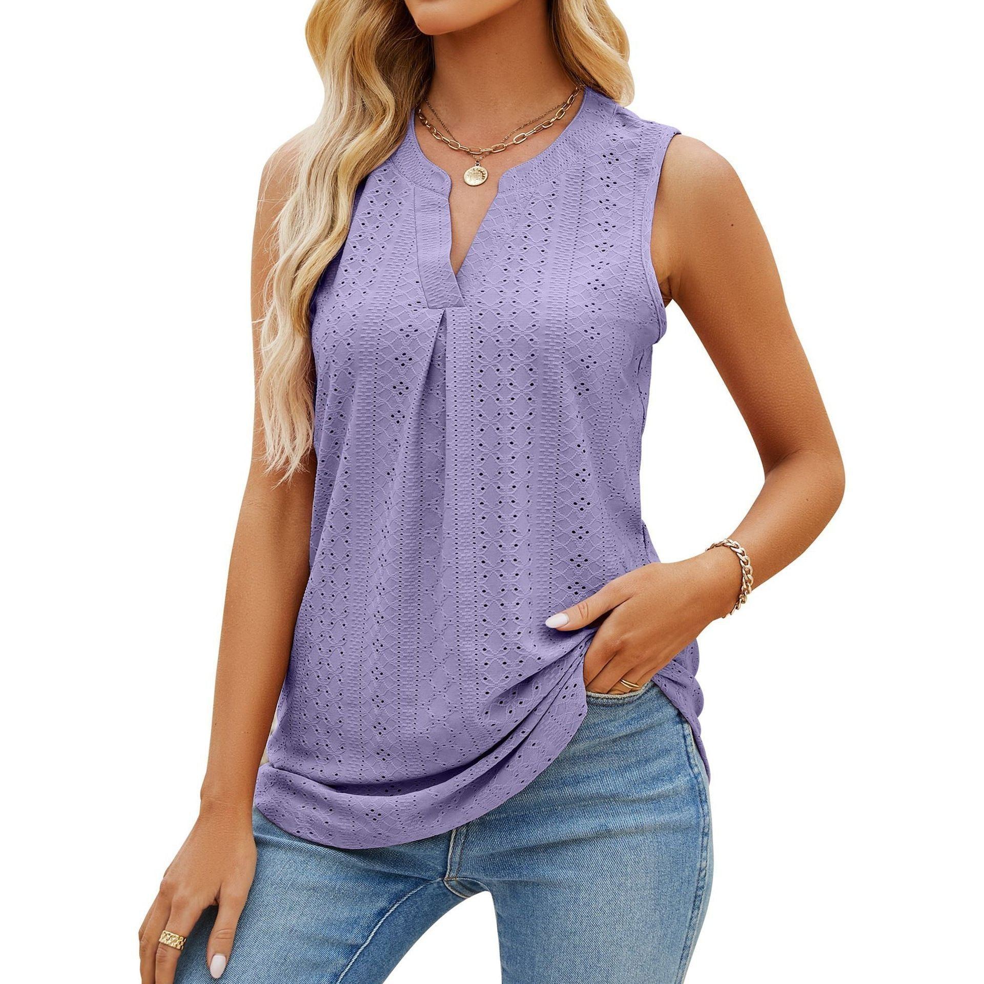 Women's Sleeveless T-shirt Summer Hole V-Neck Slim Fit Tank Tops - Jointcorp