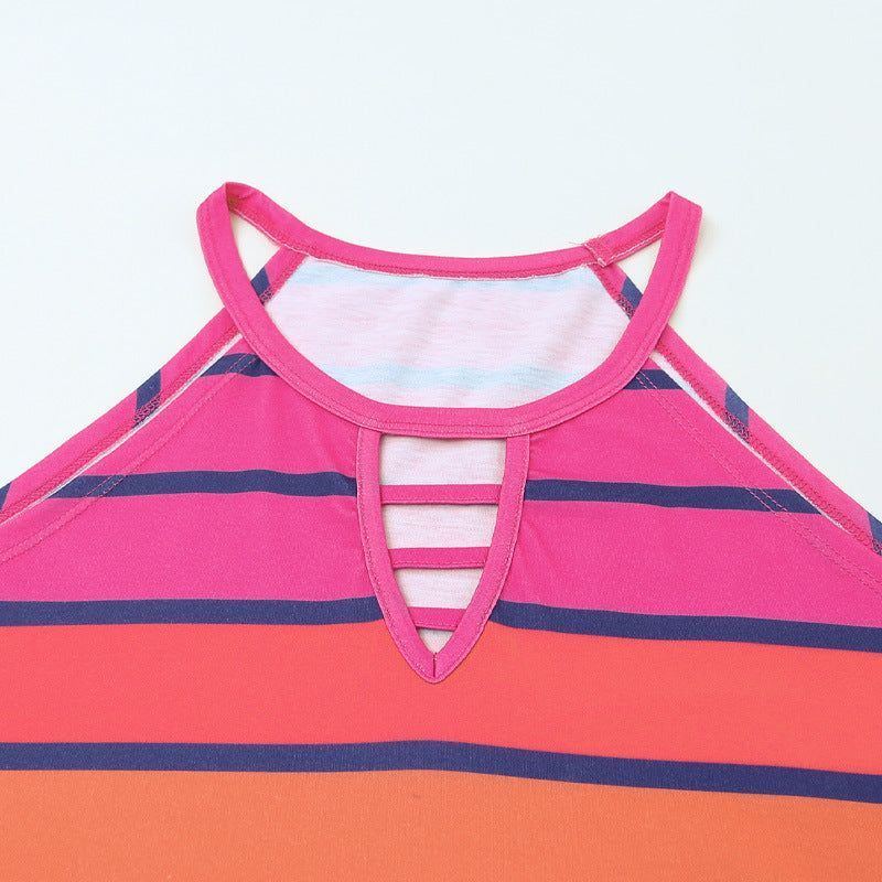 Clothing Summer Stripes Gradient Contrast Printed Top New Waist-tight Halterneck Vest - Jointcorp