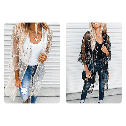 Sequined Transparent Mid-length Cardigan For Women Autumn