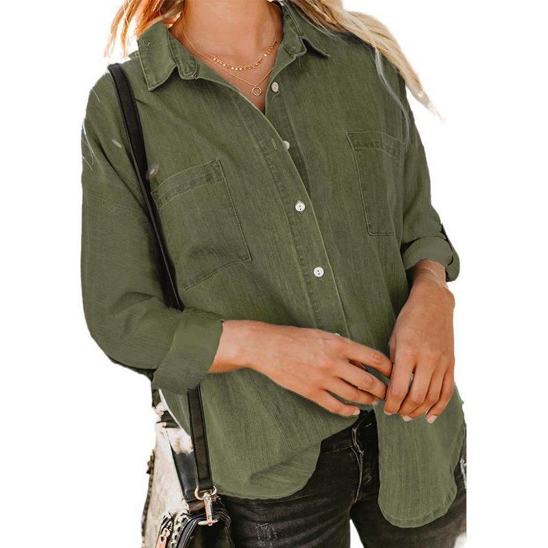Women's Denim Coat Loose Double Pocket Long Sleeve Casual Shirt - Jointcorp