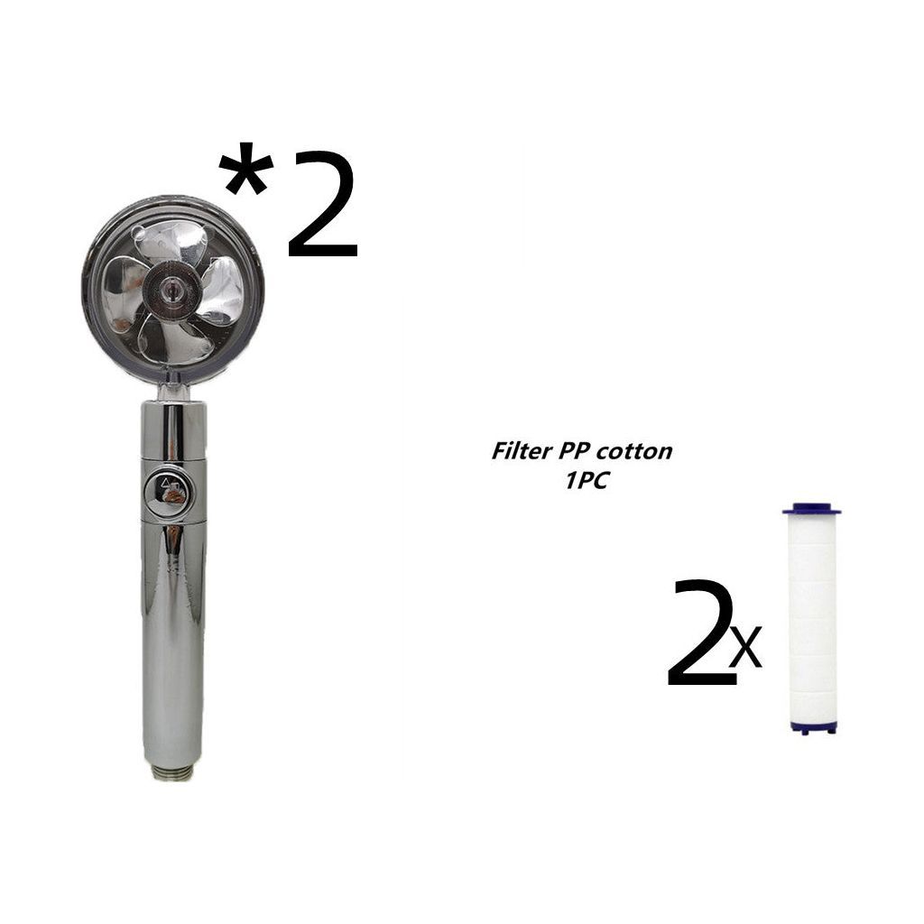Propeller Driven Shower Head With Stop Button And Cotton Filter Turbocharged High Pressure Handheld Shower Nozzle