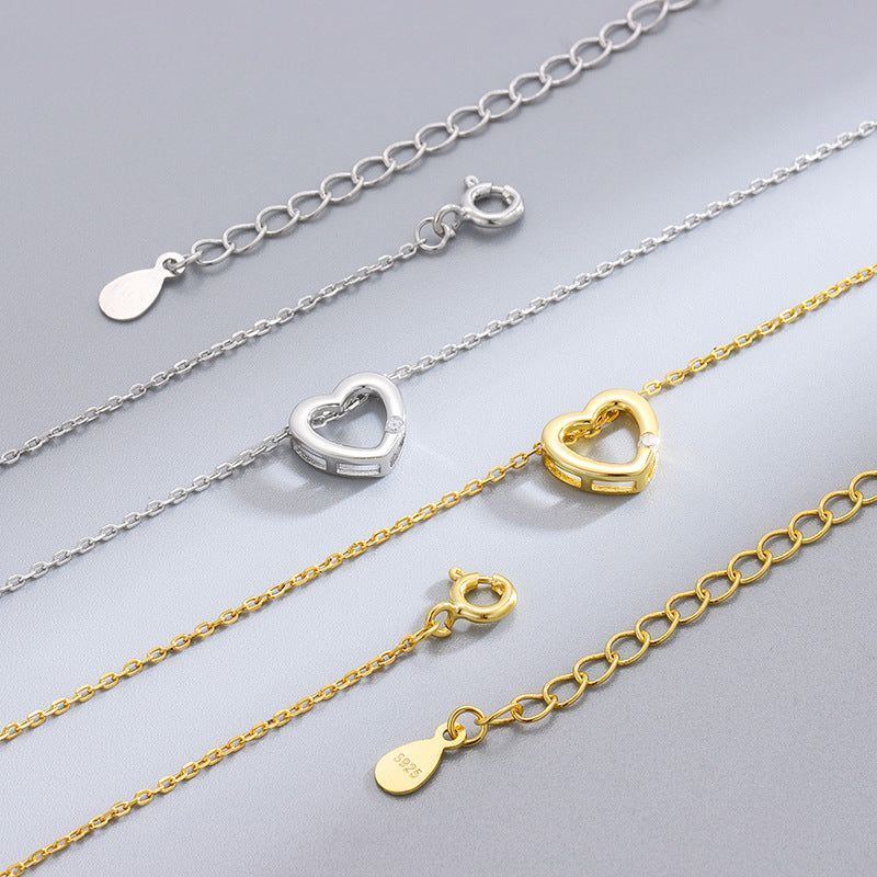 S925 Sterling Silver Diamond Heart-shaped Necklace Fashionable Simple INS Minimalist All-match Design Pendant - Jointcorp