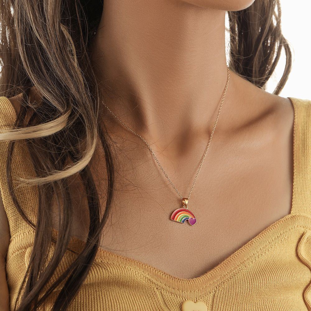 Fashion Style Alloy Drop Oil Rainbow Love Pendant Special-interest Design Women's Necklace - Jointcorp