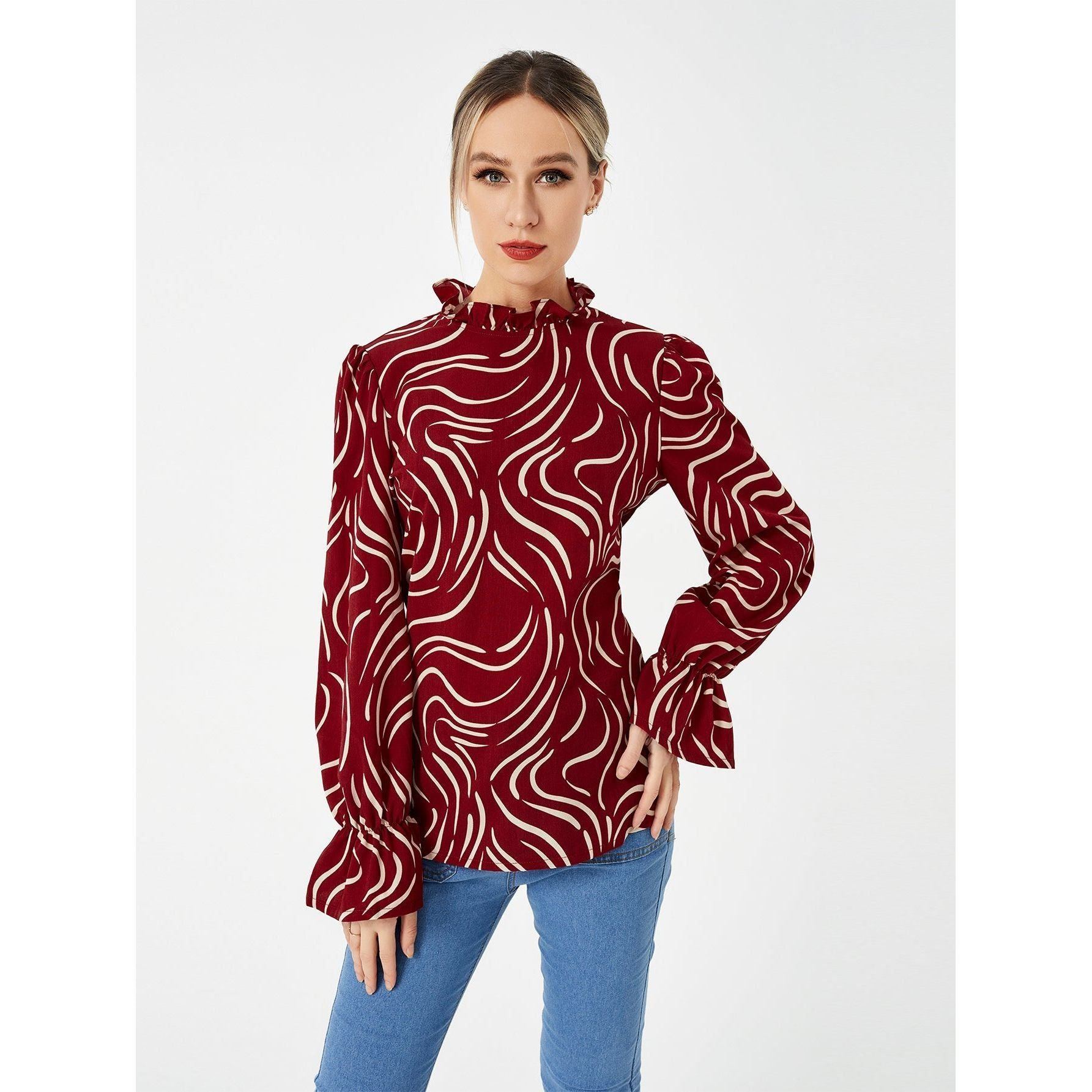 Ladies Graphic Casual Balloon Sleeve Shirt