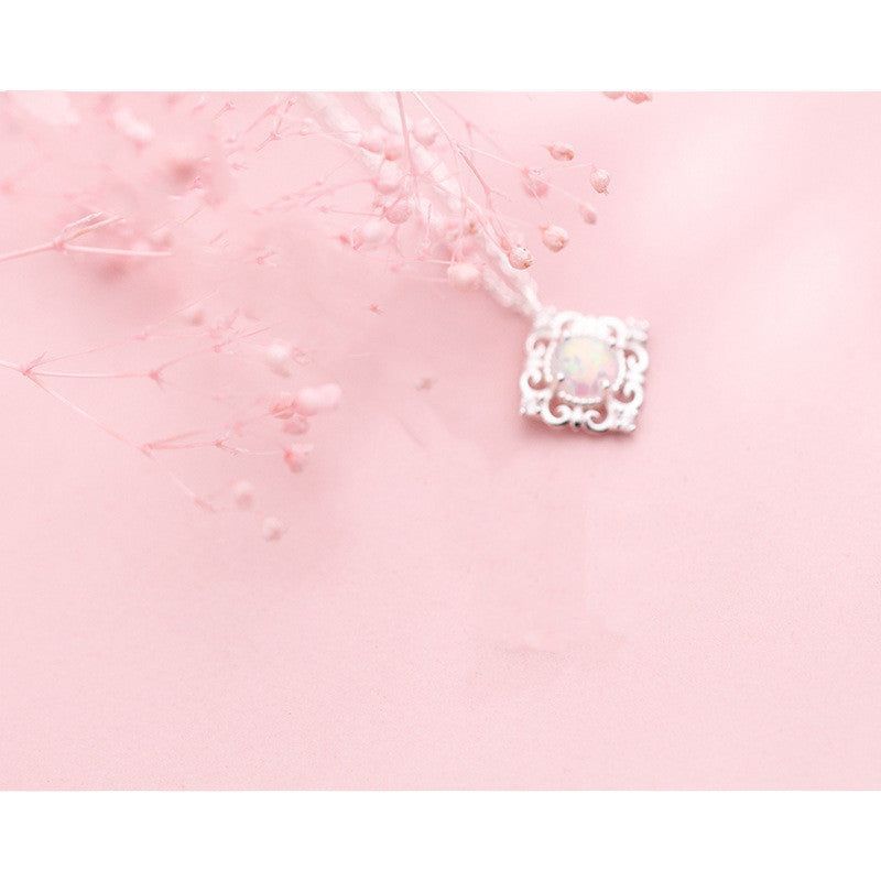 Women's Silver Necklace Pendant Sweet Square Pattern - Jointcorp