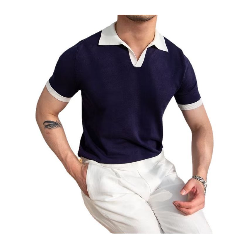Men's Lazy Printed Japanese Solid Color Short-sleeved Polo Shirt - Jointcorp