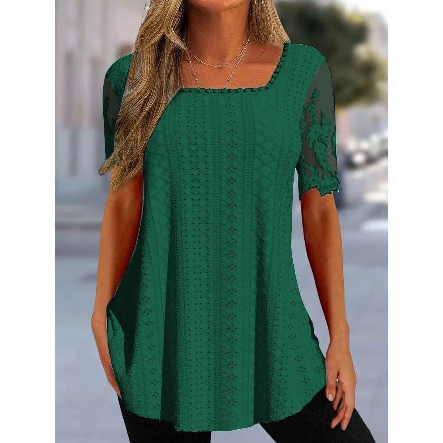 Summer New Square Neck T-shirt Hole Hollow-out