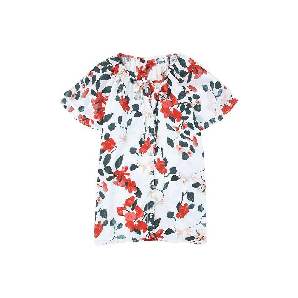 Floral V-neck Cardigan Button Shirt