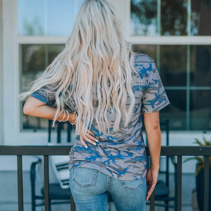 Mother's Day T-shirt Women's Camouflage Pattern Short-sleeved Top