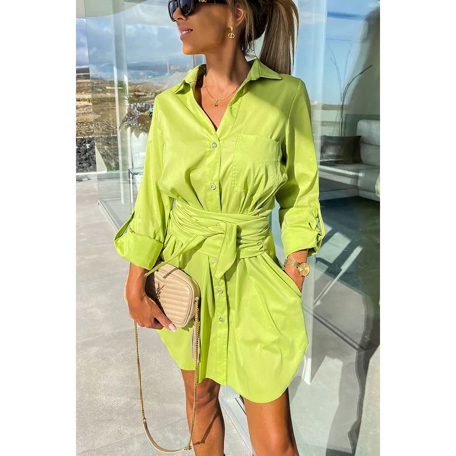 Multi-Color Rolled Sleeves Shirt Dress Women - Jointcorp