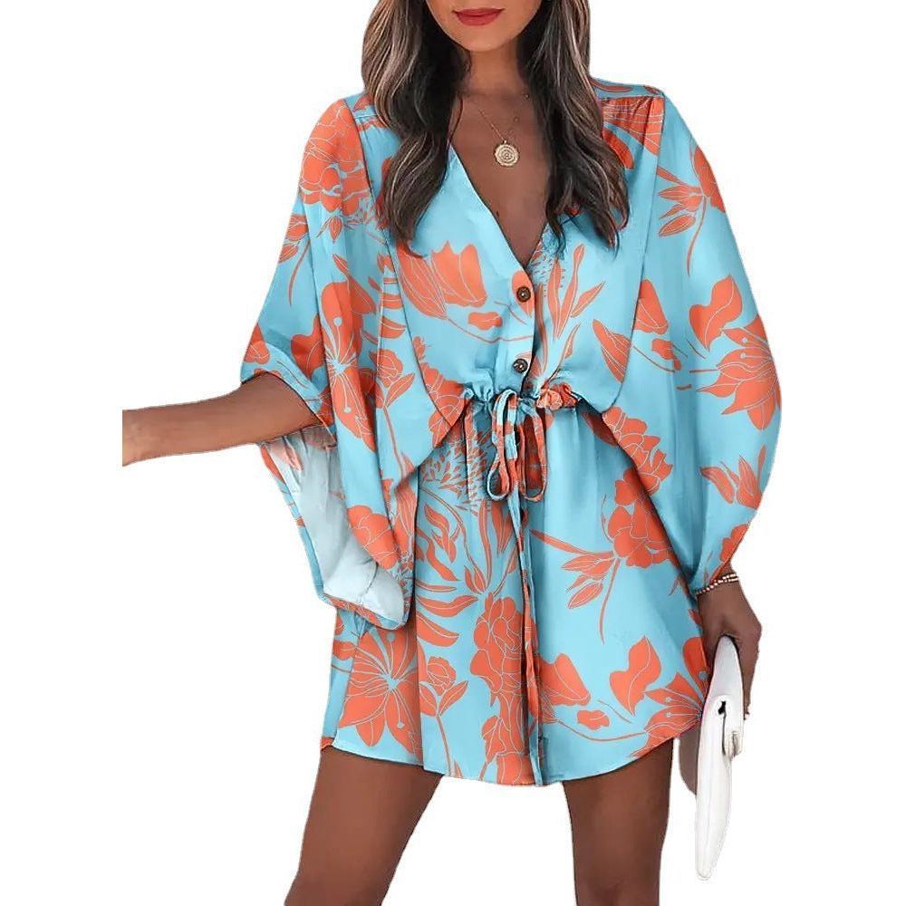 Women's V-Neck Tie Printed Beach Dress - Jointcorp
