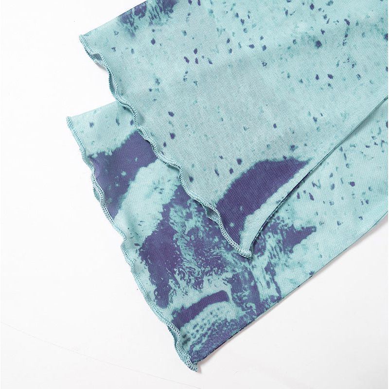 Fashion Trend Abstract Printing Bell Sleeve Short Top