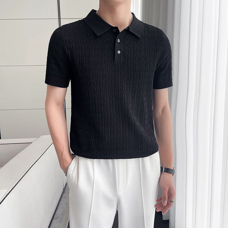 Men's New Young Business Jacquard Knitted Short-sleeved T-shirt - Jointcorp