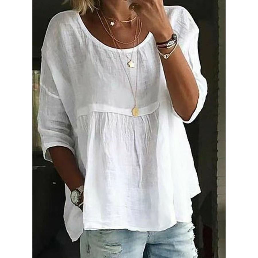 Women's Cotton And Linen Three-quarter Sleeve Cool Top