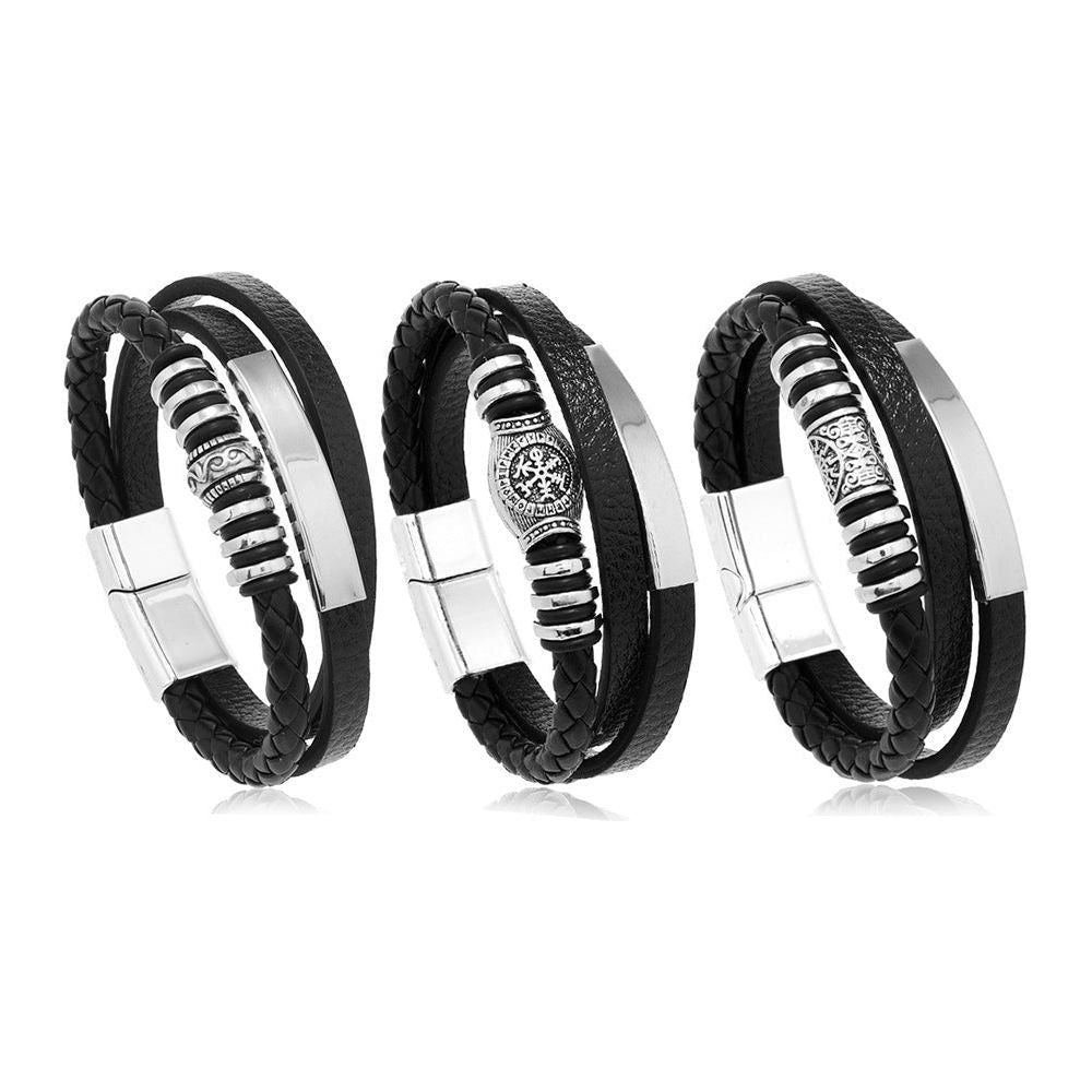 Men's Leather Multi-layer Woven Magnetic Buckle Bracelet - Jointcorp