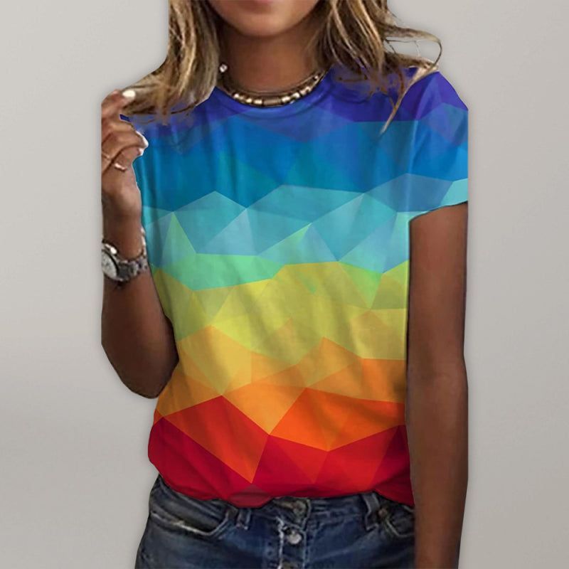 European And American Round Neck Printed Pullover Loose Large Size Short Sleeve