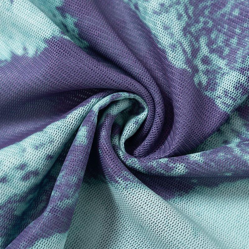 Fashion Trend Abstract Printing Bell Sleeve Short Top