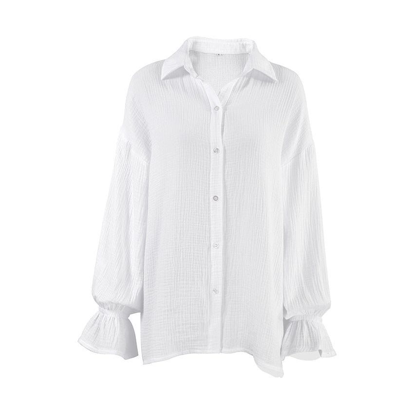 Flared Sleeves Long Sleeves Shirt Pure Cotton Leisure Commute Niche White