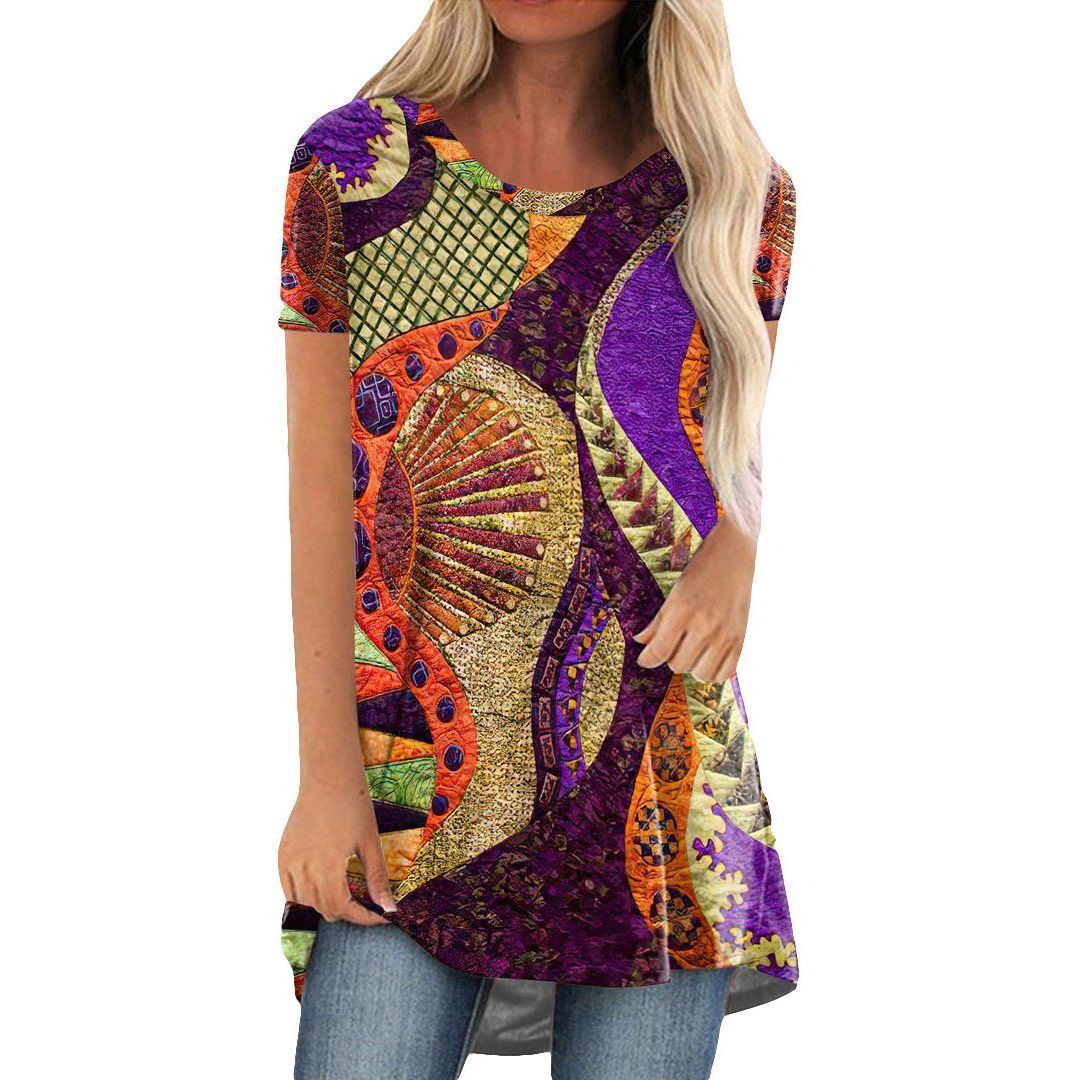 Crew Neck Casual Ethnic Style Vintage Print Short Sleeves T-shirt