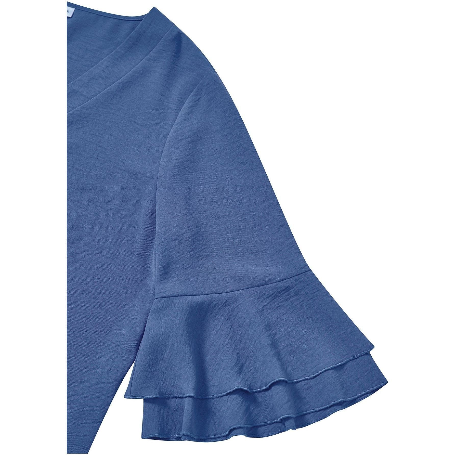 Solid Color Loose V-neck Ruffle Top Women's Clothing