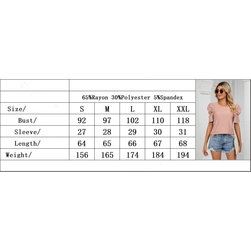 New Solid Color Round Neck Pleated Oversleeves Loose-fitting T-shirt Top Women - Jointcorp