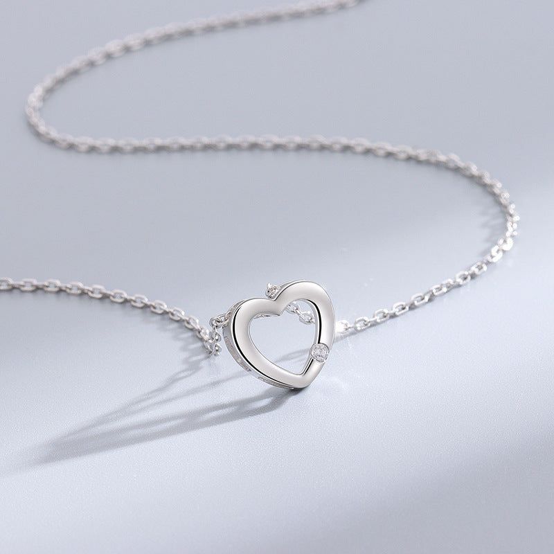 S925 Sterling Silver Diamond Heart-shaped Necklace Fashionable Simple INS Minimalist All-match Design Pendant - Jointcorp