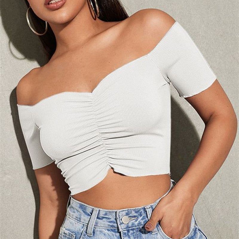 Women's Fashion Slimming Solid Color Off-shoulder Top T-shirt
