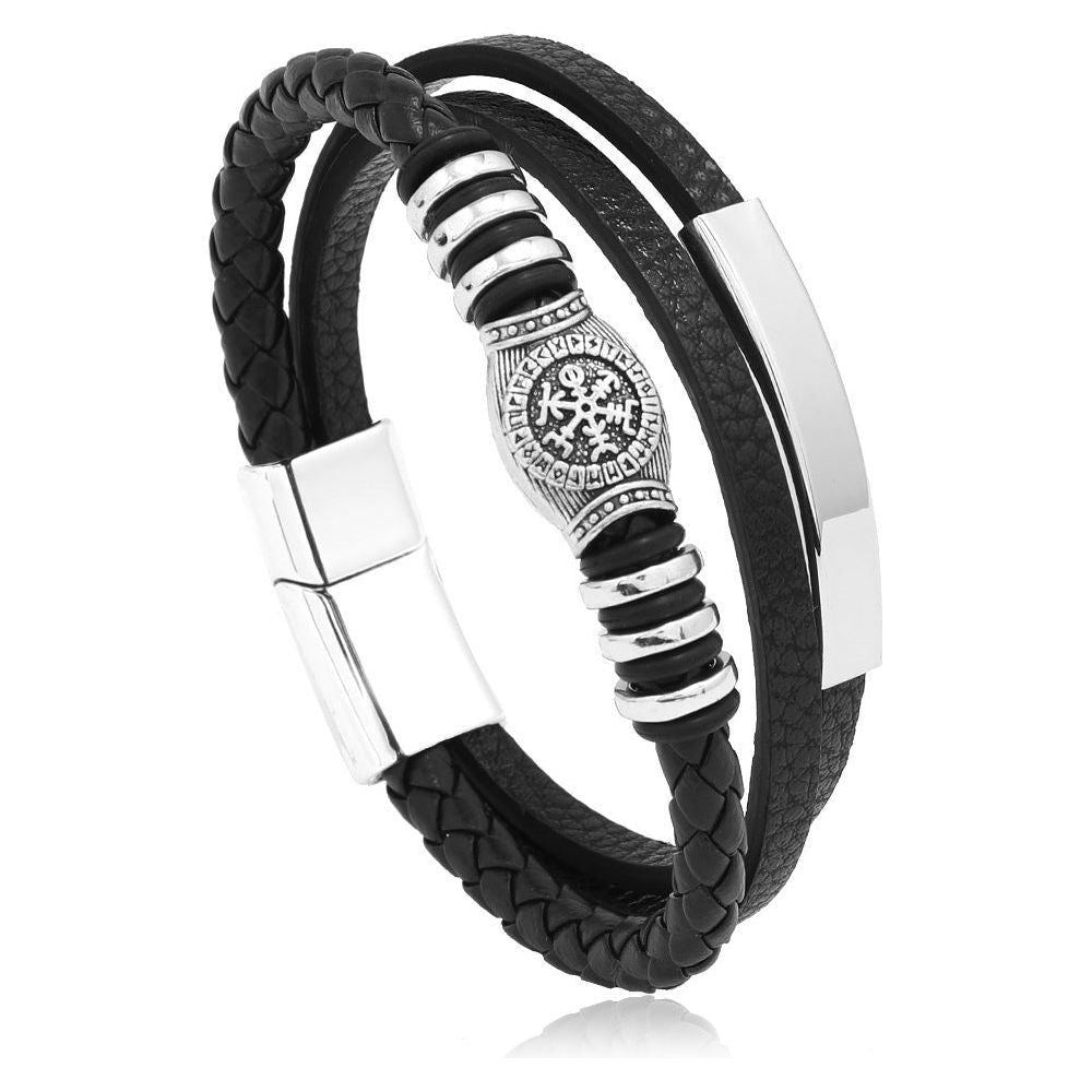 Men's Leather Multi-layer Woven Magnetic Buckle Bracelet - Jointcorp