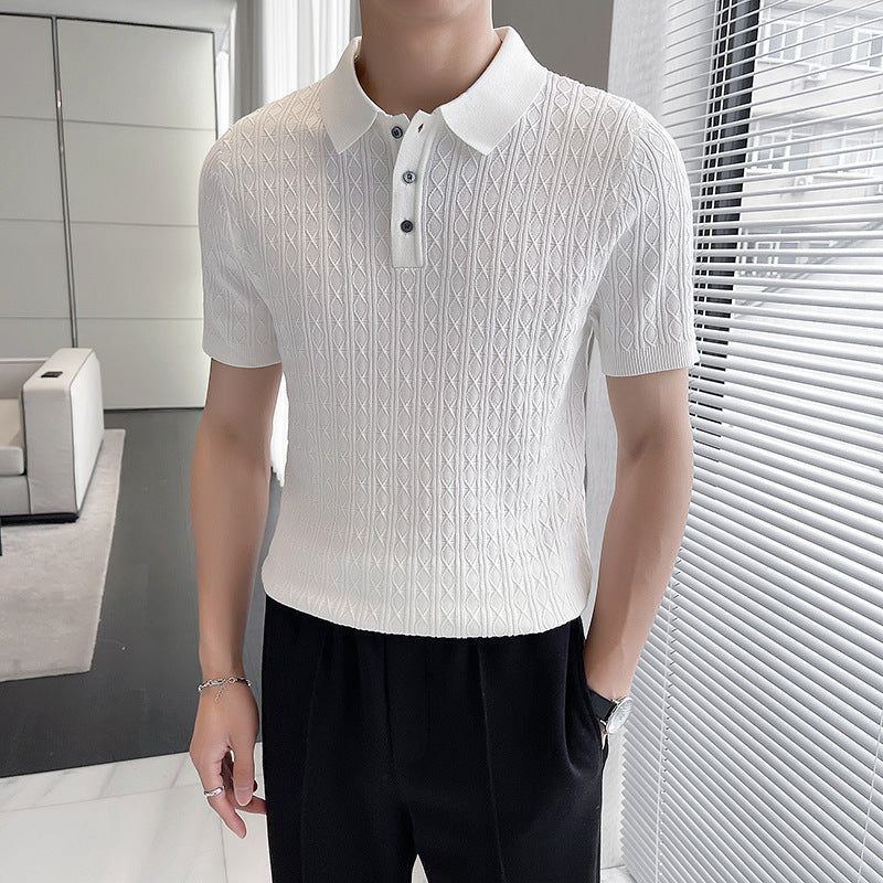Men's New Young Business Jacquard Knitted Short-sleeved T-shirt - Jointcorp