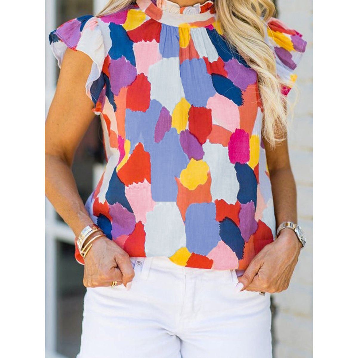 Color Block Contrast Color Short Sleeve T-shirt Female Outerwear Top