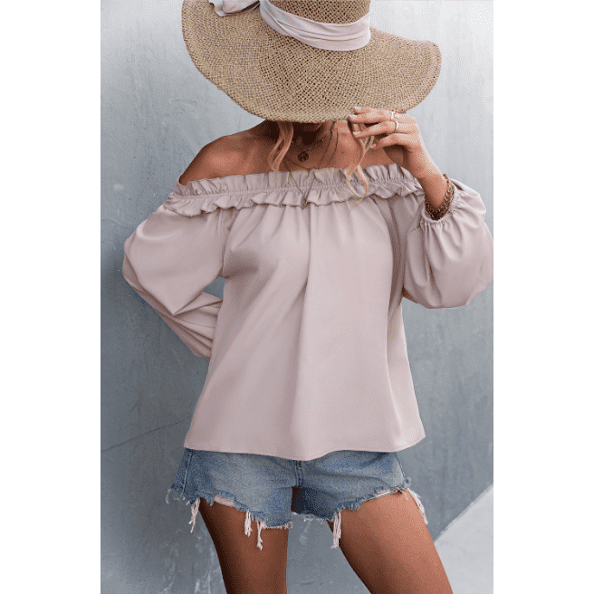 Solid Color Sexy Off-the-shoulder Lantern Sleeve T-shirt Top For Women - Jointcorp