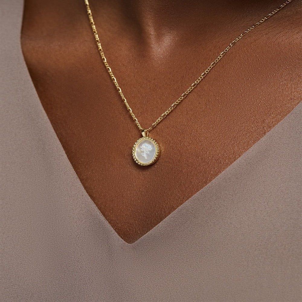 S925 Silver Plated Oval Embossed Rose Necklace - Jointcorp