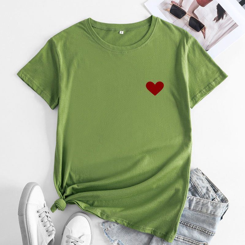 Simple And Comfortable Pure Cotton Love Short Sleeve Women's T-shirt