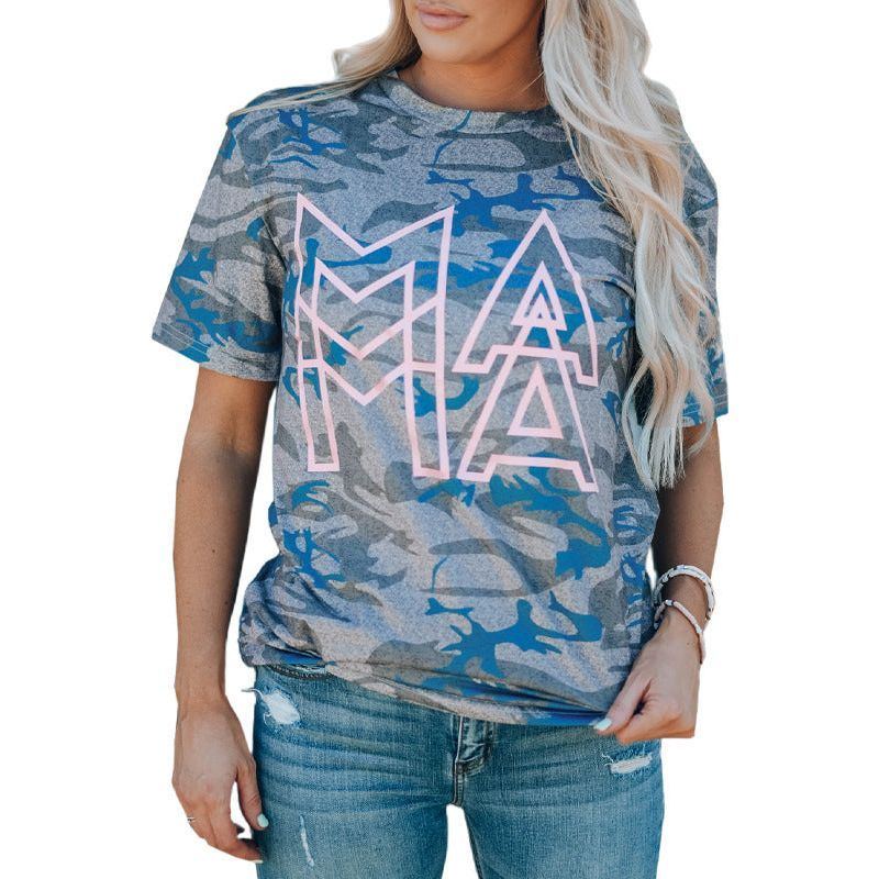 Mother's Day T-shirt Women's Camouflage Pattern Short-sleeved Top