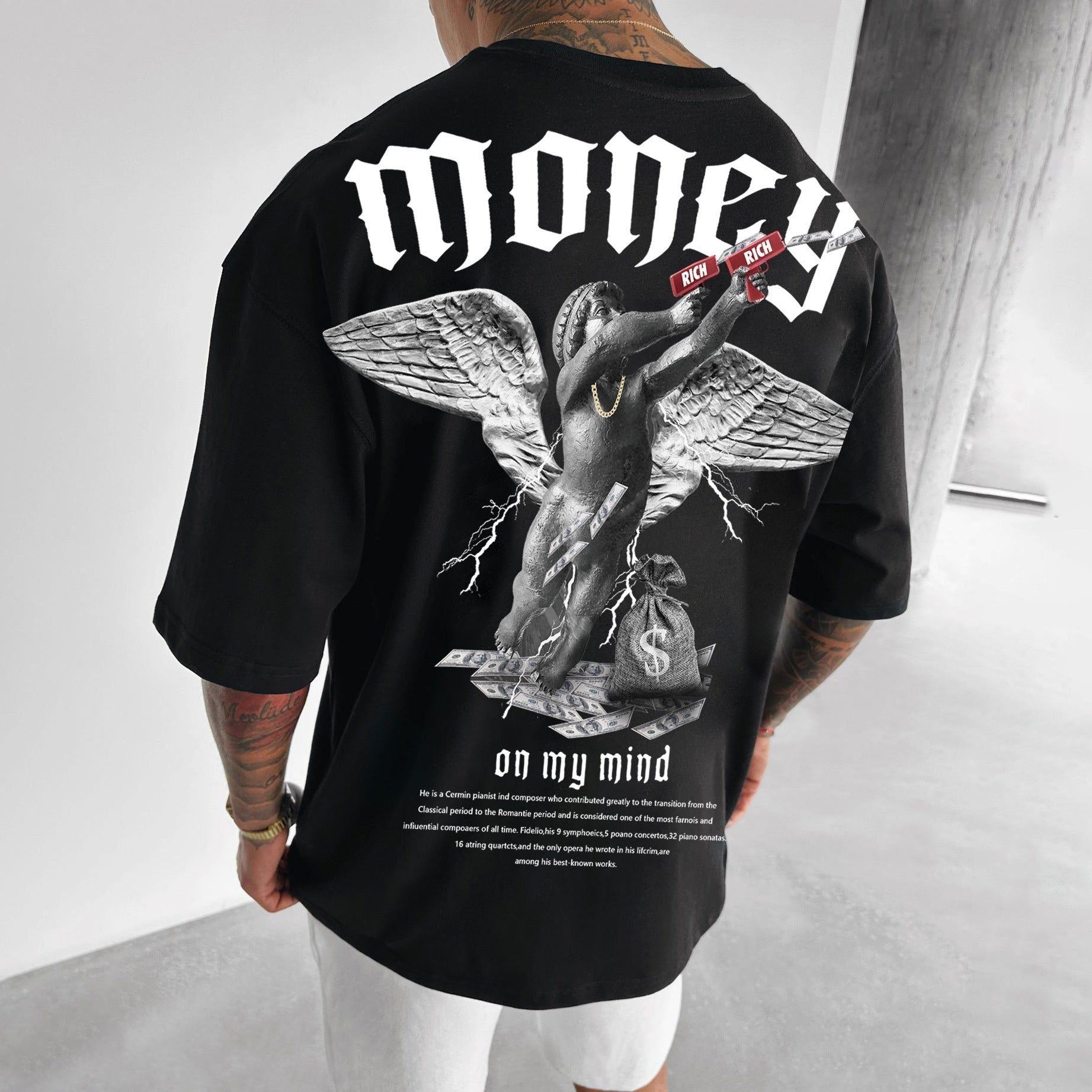 Men's Loose Money Angel Print Short Sleeve Round Neck Short Sleeve - Jointcorp
