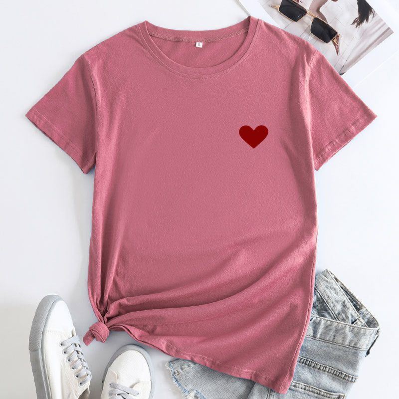Simple And Comfortable Pure Cotton Love Short Sleeve Women's T-shirt