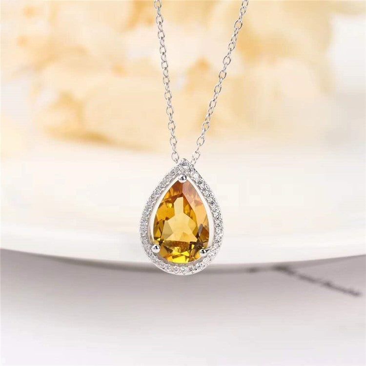 S925 Natural Yellow Crystal Pendant Necklace - Jointcorp