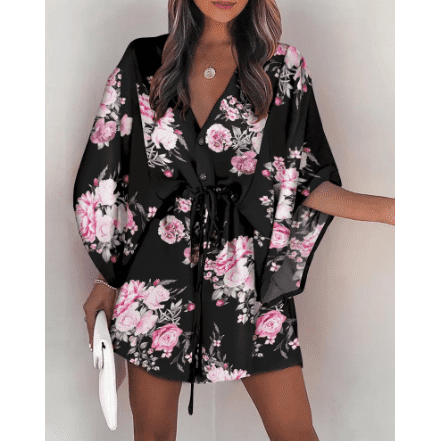 Women's V-Neck Tie Printed Beach Dress